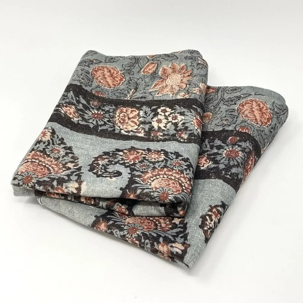 Pottery Barn Thaila Paisley Standard Pillow Shams Linen Blend Blue Set Of 2 NEW